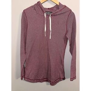 Eddie BAUER Women's Hoodie Orange/White Striped Long Sleeve Pullover - sz medium